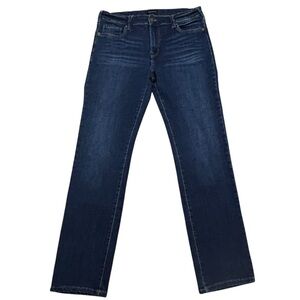 Warehouse One Dark Wash 5 Pocket Button Zip Close Slim Straight Jeans 34 x 34